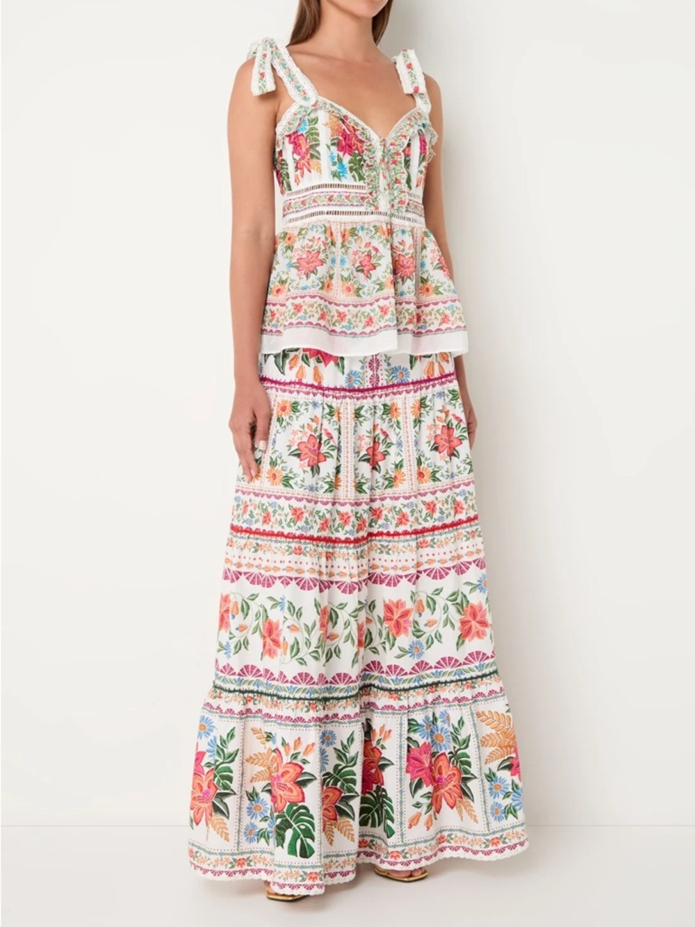 Farm Rio Floral Lace-Trim Tie-Front Tank NWT